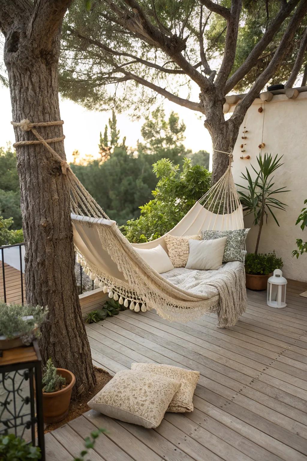 Hammocks deliver a serene location for relaxation.