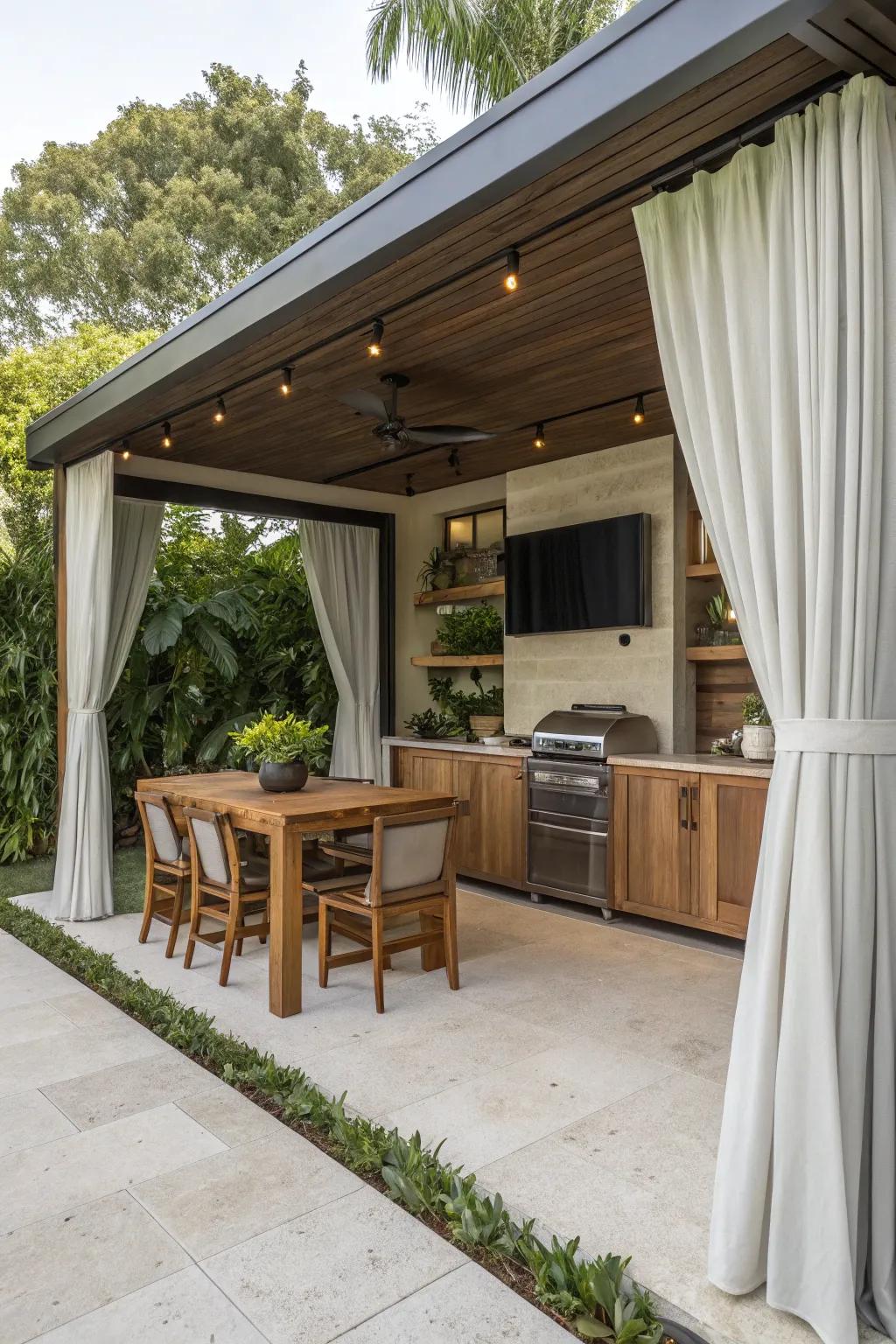Turn your backyard into a retreat with a cabana-style outdoor TV set up.