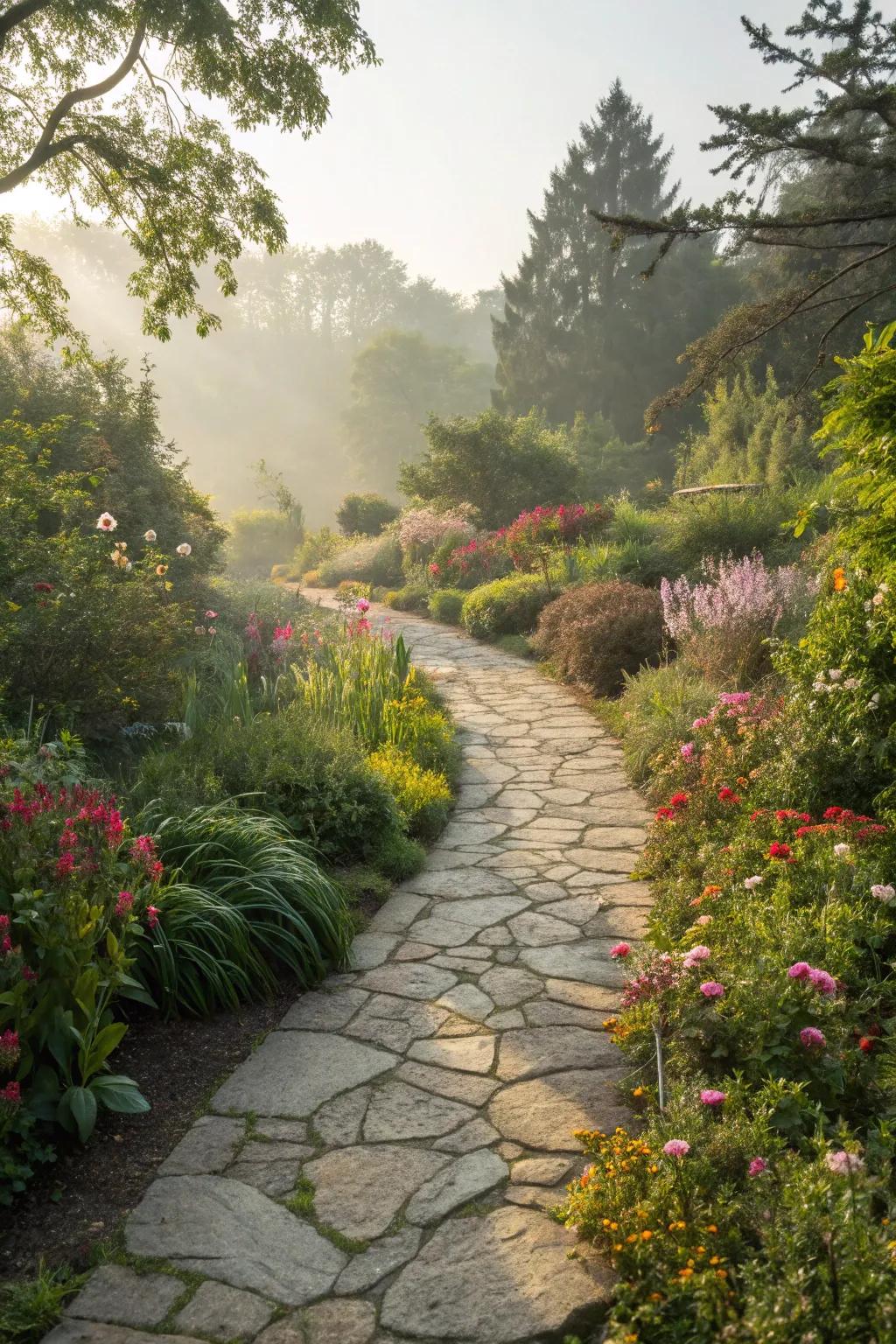 Wander through the charm of your yard using a charming pathway.