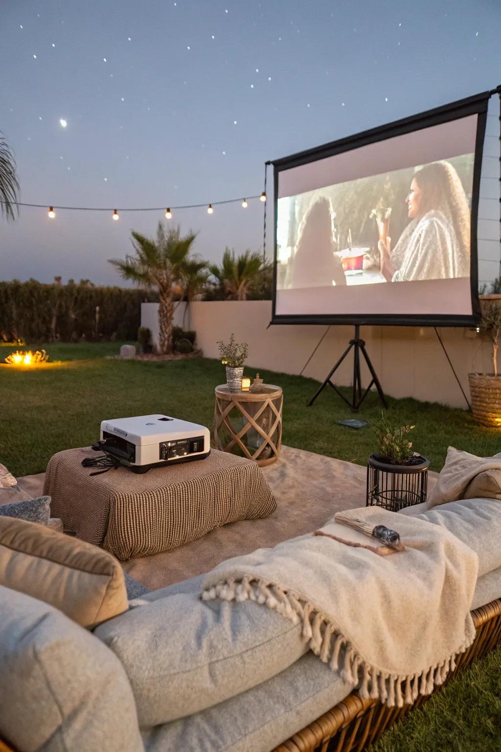 Enjoy a movie night under the stars in your outdoor man cave.