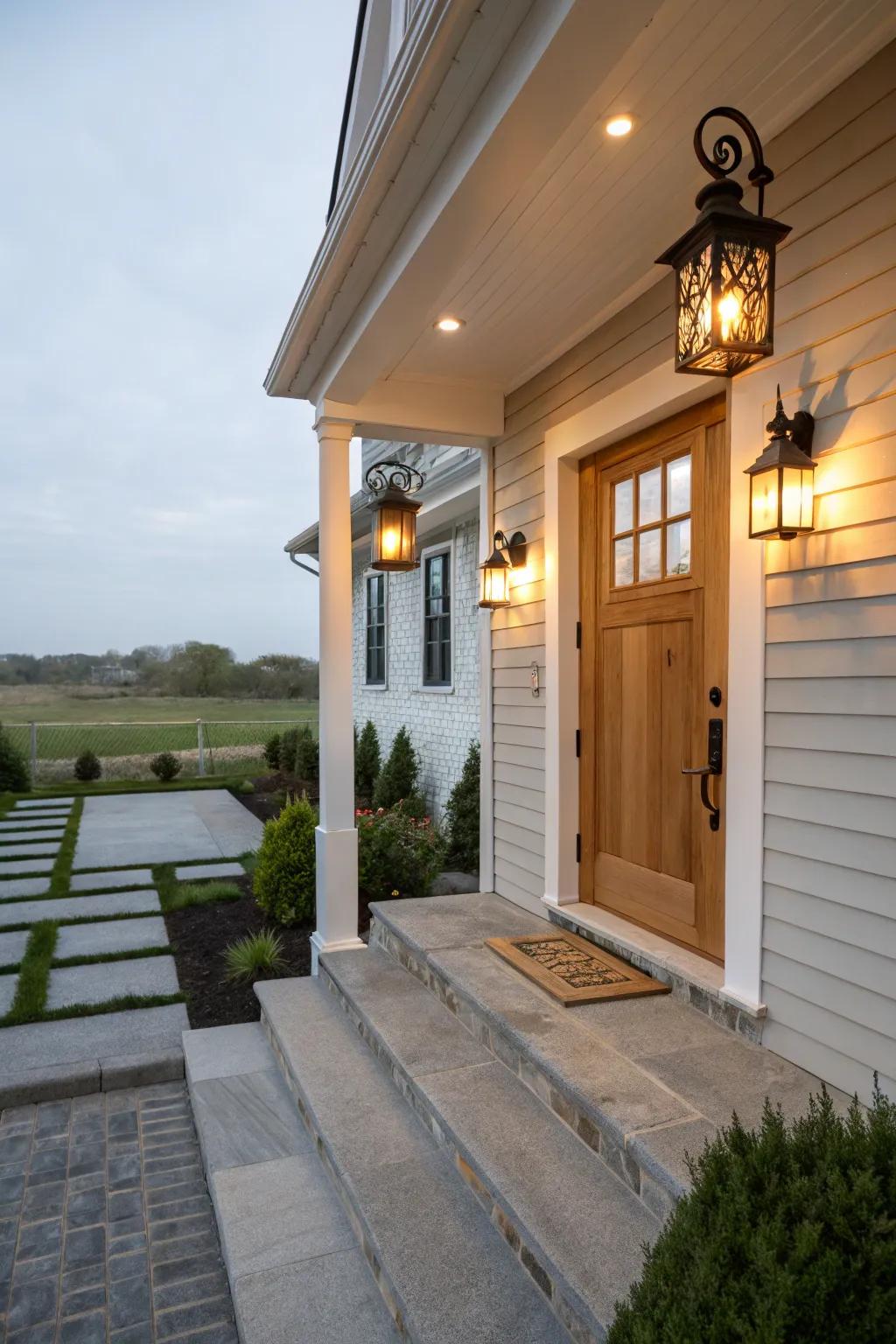 Wall lights create a bold statement on any porch.