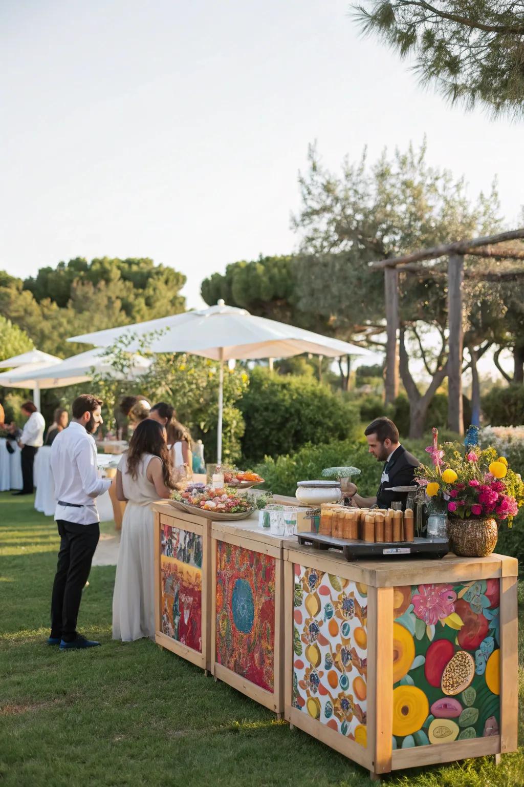 Themed food stations encourage both mingling and enjoyment.