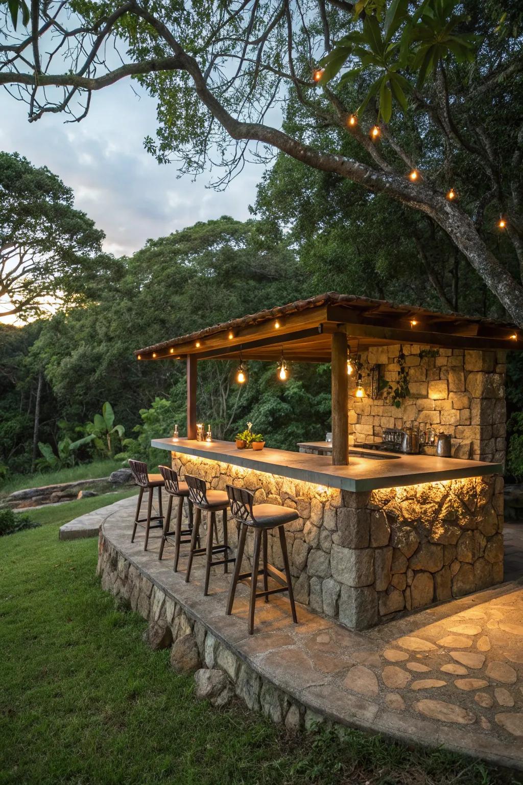 An eco-friendly stone bar with sustainable features.