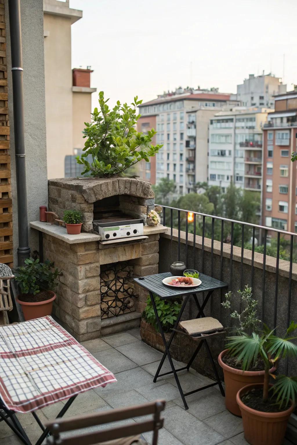 A compact stone BBQ is optimal for urban living spaces.