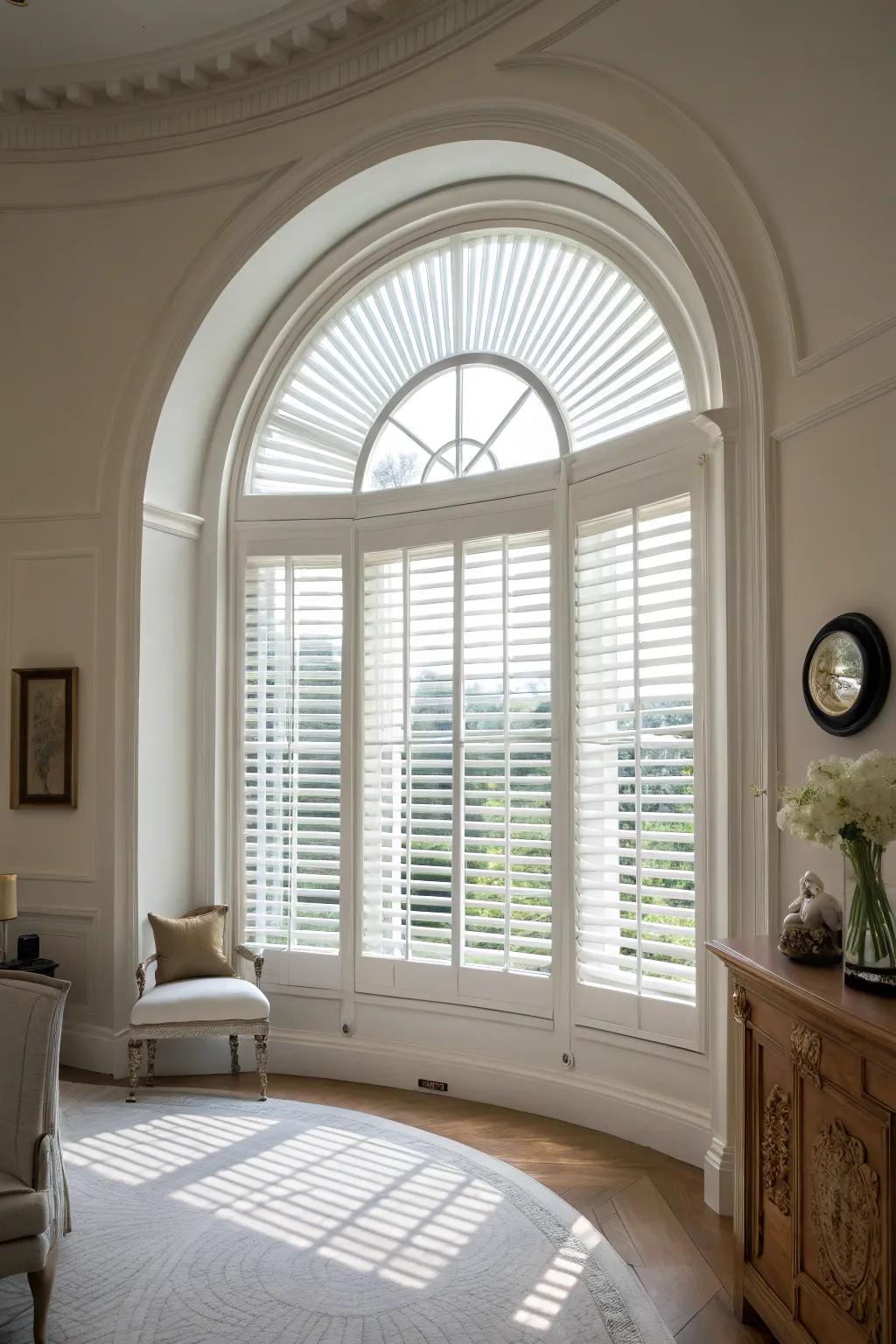 Simple blinds emphasize the natural beauty of oval windows.
