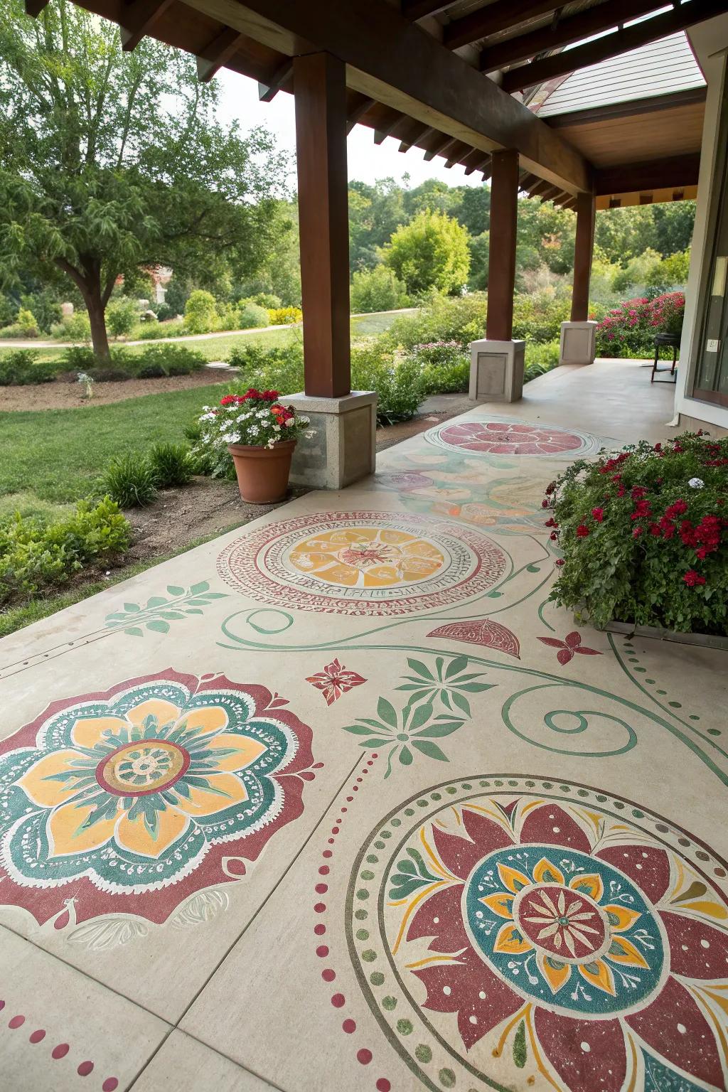 Ethnic motifs on a patio infuse a singular and personal touch.