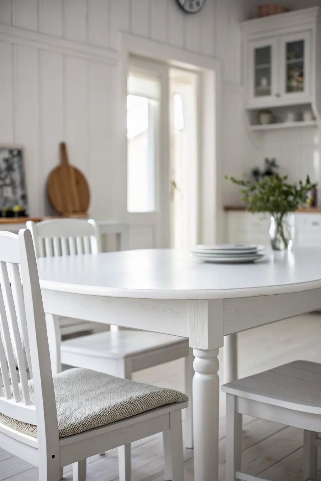 All-white paint adds monochrome magic to your dining table.