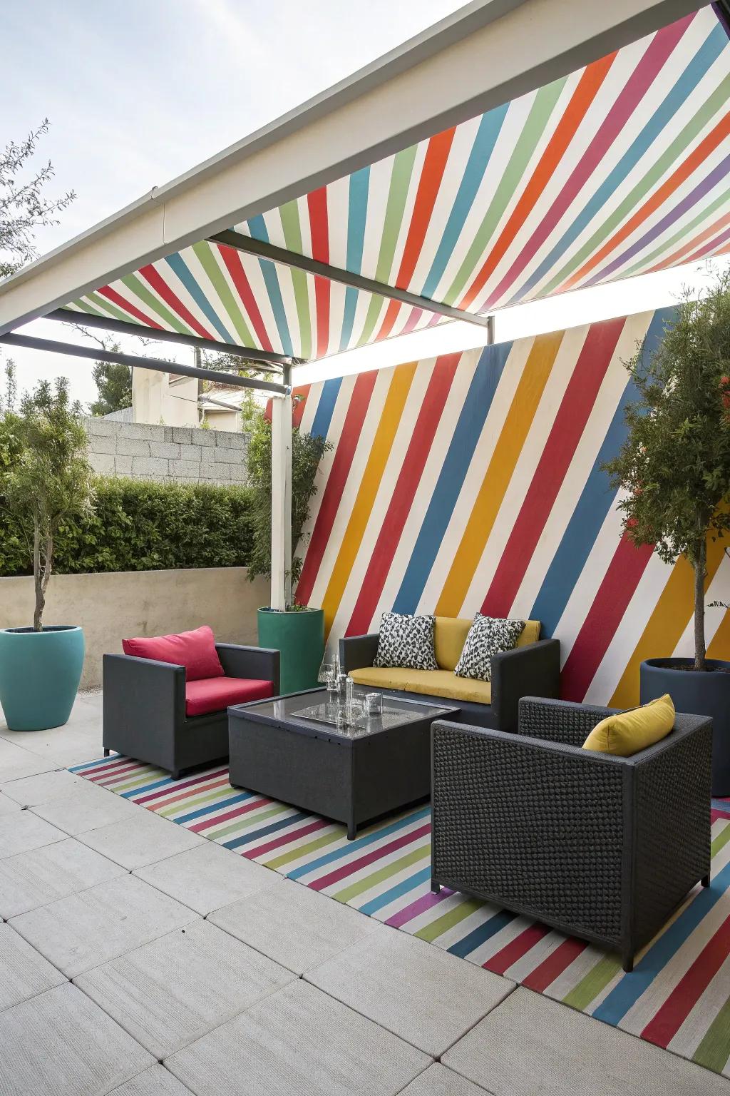 Diagonal stripes add a modern twist to any patio.