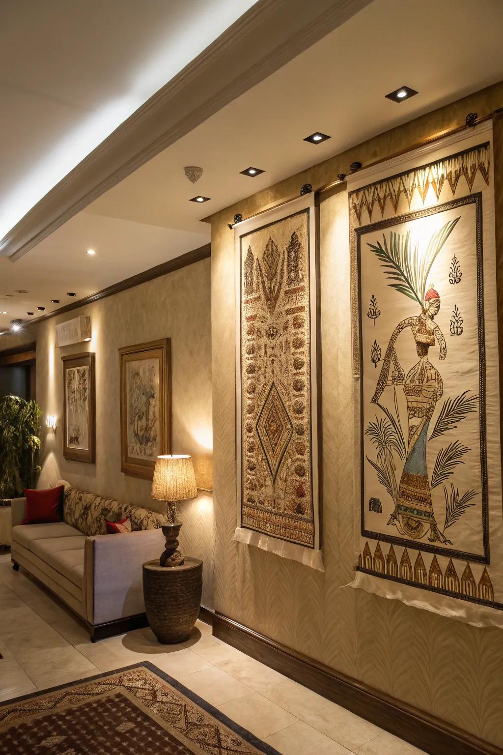 Concealed lighting adds a refined touch to papyrus art.