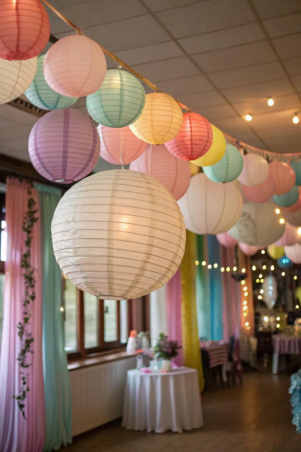 Paper lanterns bestowing a fanciful and playful touch.