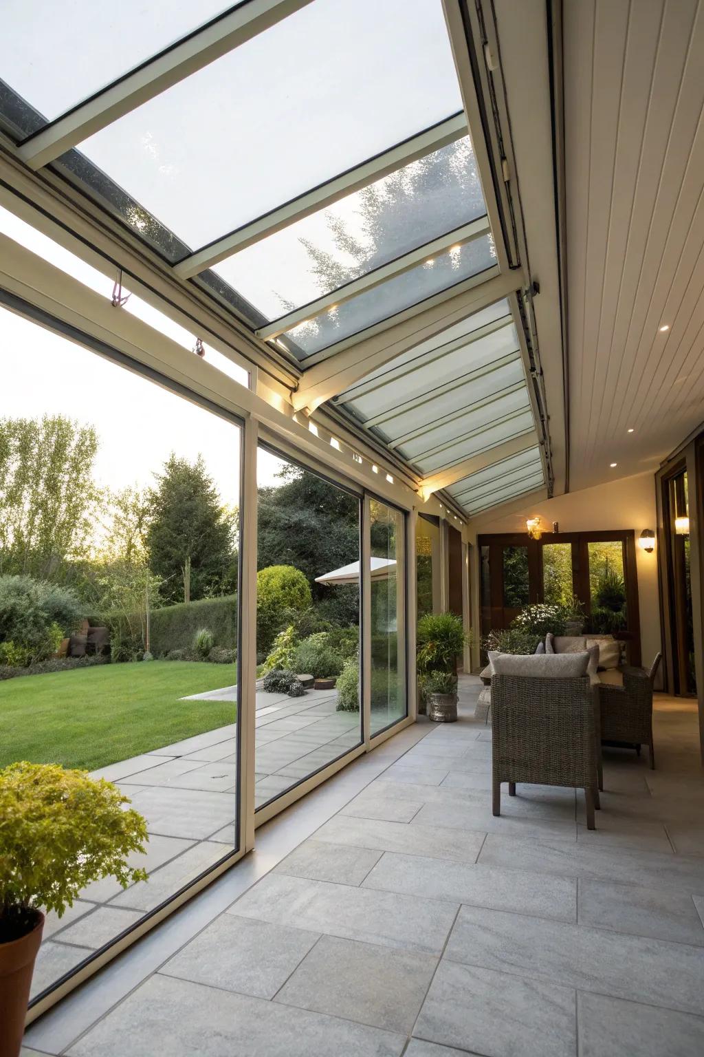 Retractable glass roofs offer flexible and stylish rain protection.
