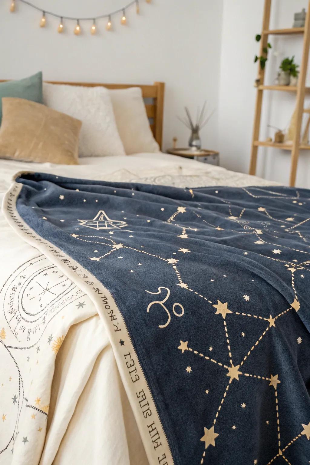 A throw with a zodiac constellation design, perfect for astrology enthusiasts.