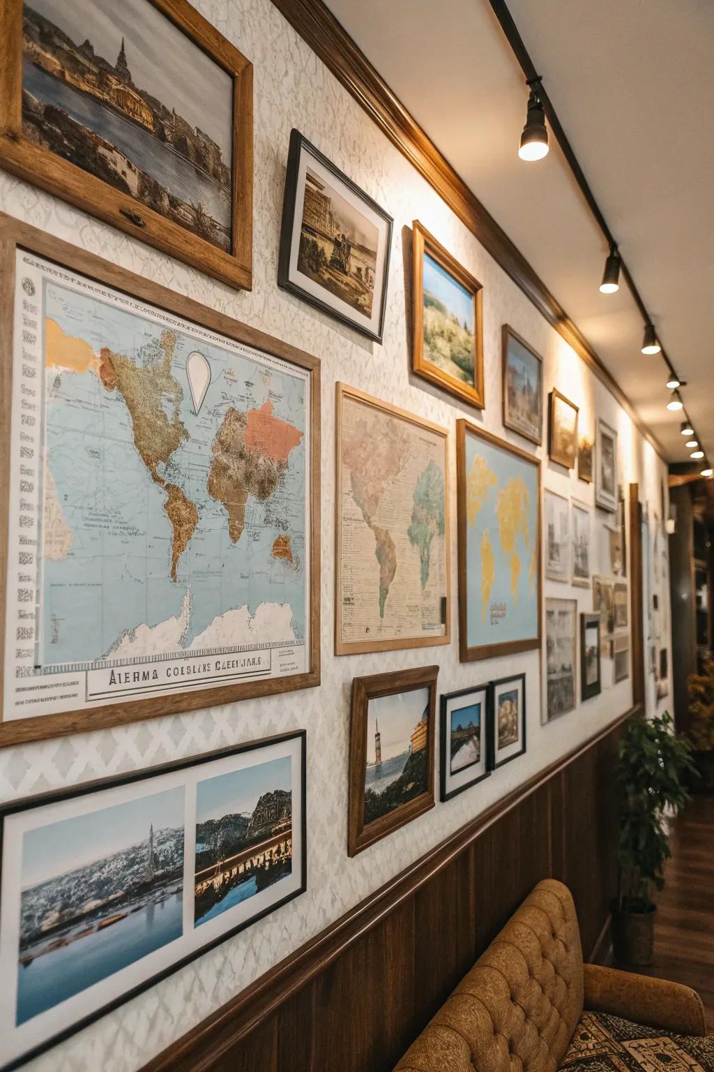 A thematic picture wall inspired by travel.