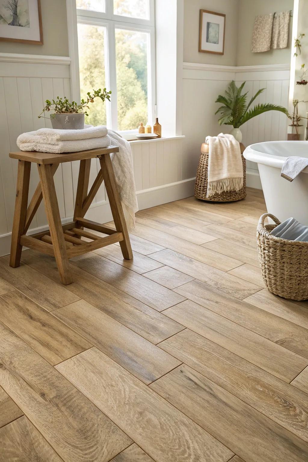Enjoy warmth underfoot using the ideal pairing of vinyl and heating. 🔥 #CozyHome #BathroomWarmth