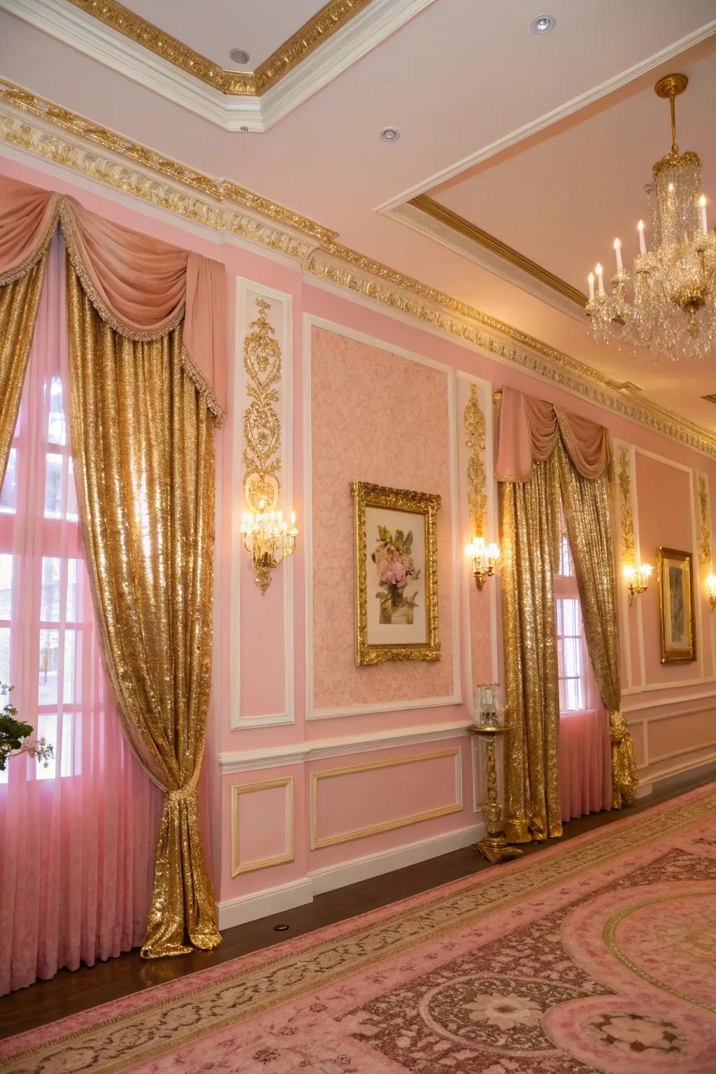 Pink and gold elements harmonizing to create luxurious style.
