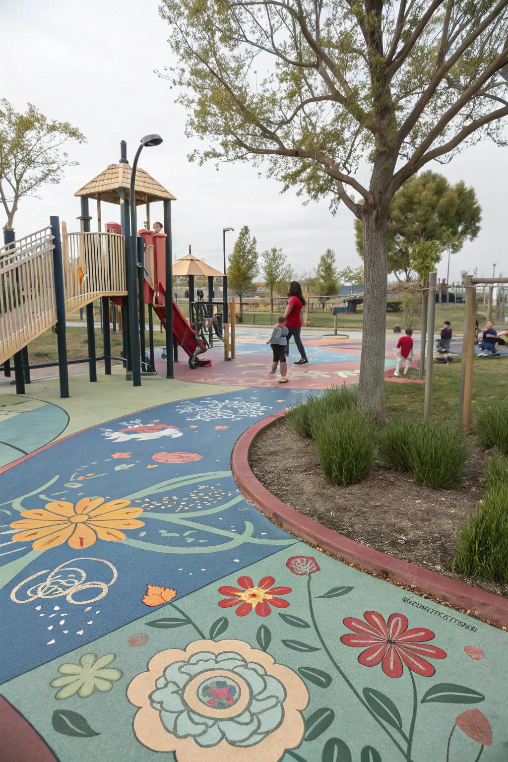 Turning the playground into an artistic space with floor wall art.