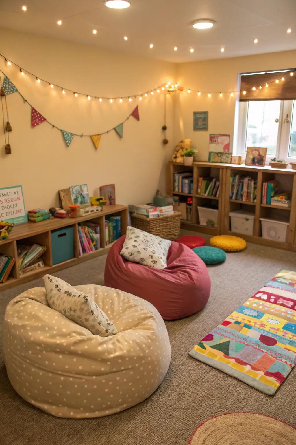 Comfortable seating improves relaxation for play and study.