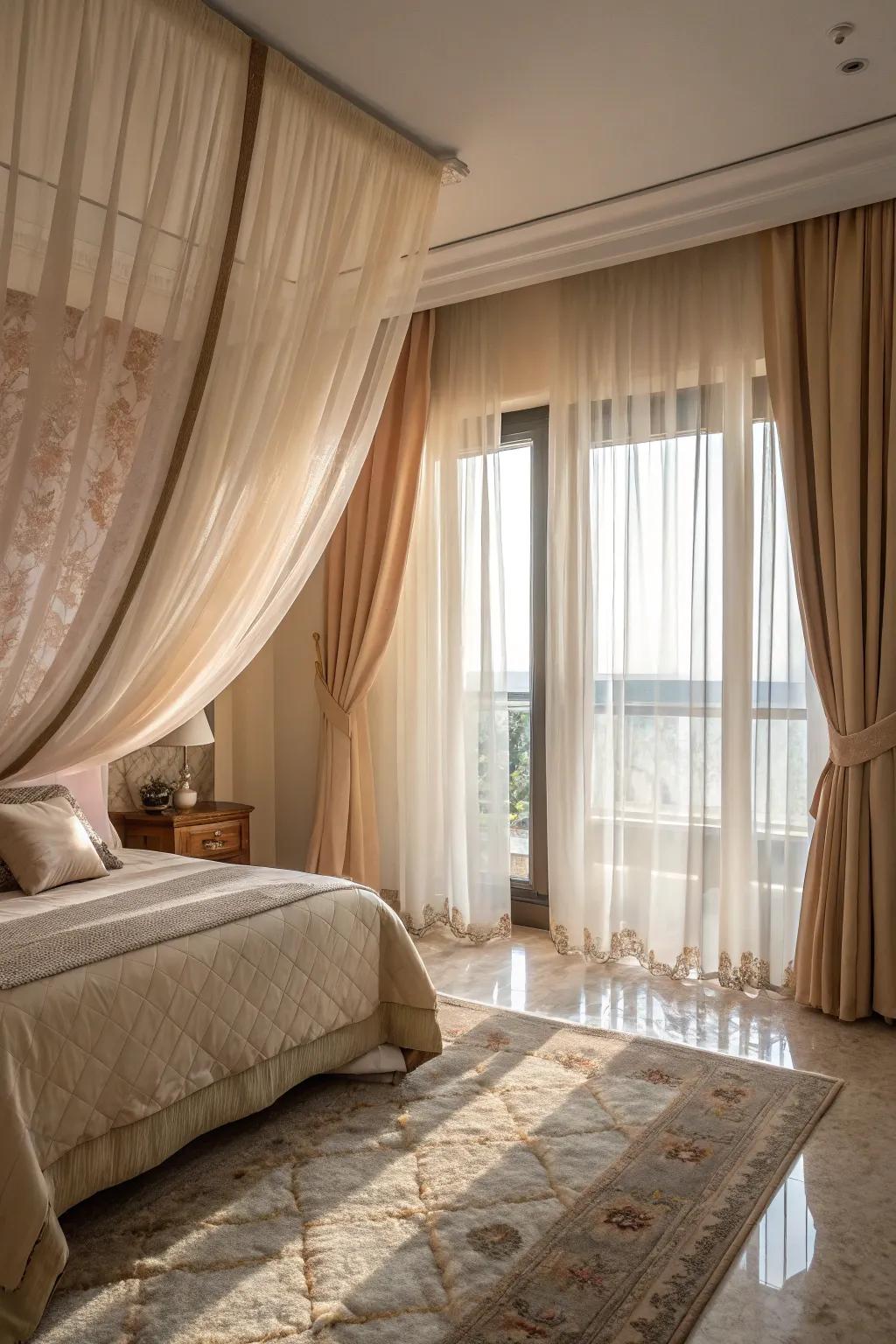 Soft curtains provide privacy and elegance.
