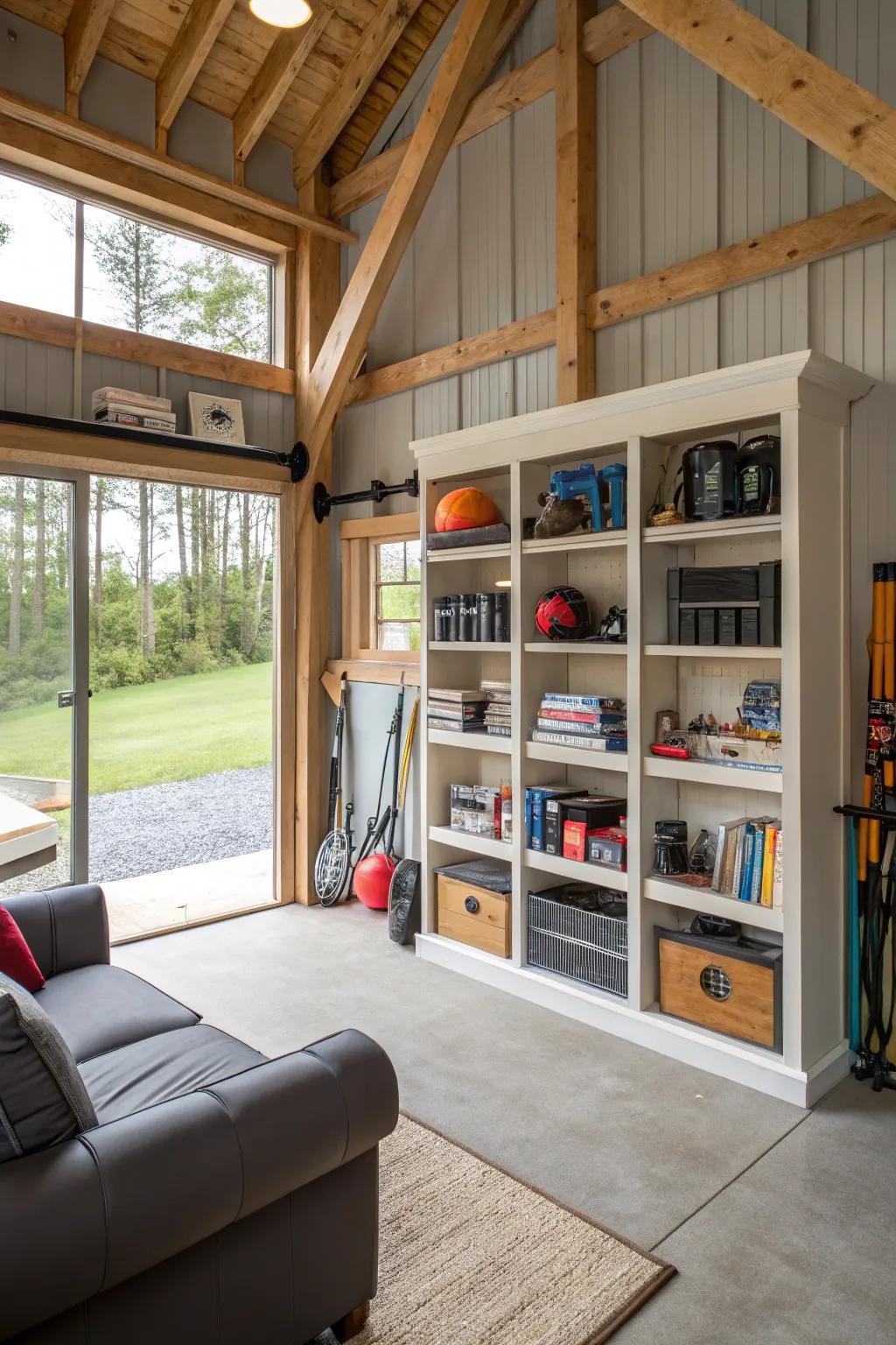 Maintain your man cave organized through creative storage solutions.