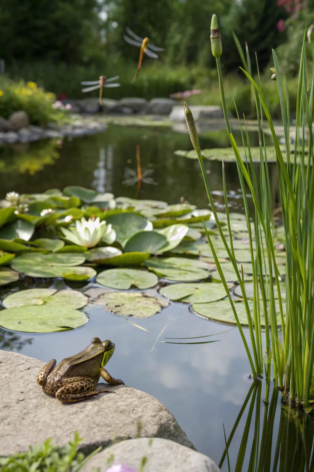 A natural habitat pond drawing local wildlife.