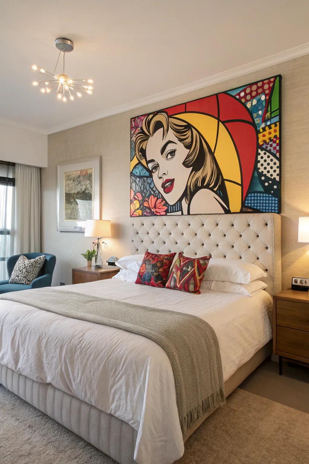 An artistic headboard turns the bed into a defining piece.