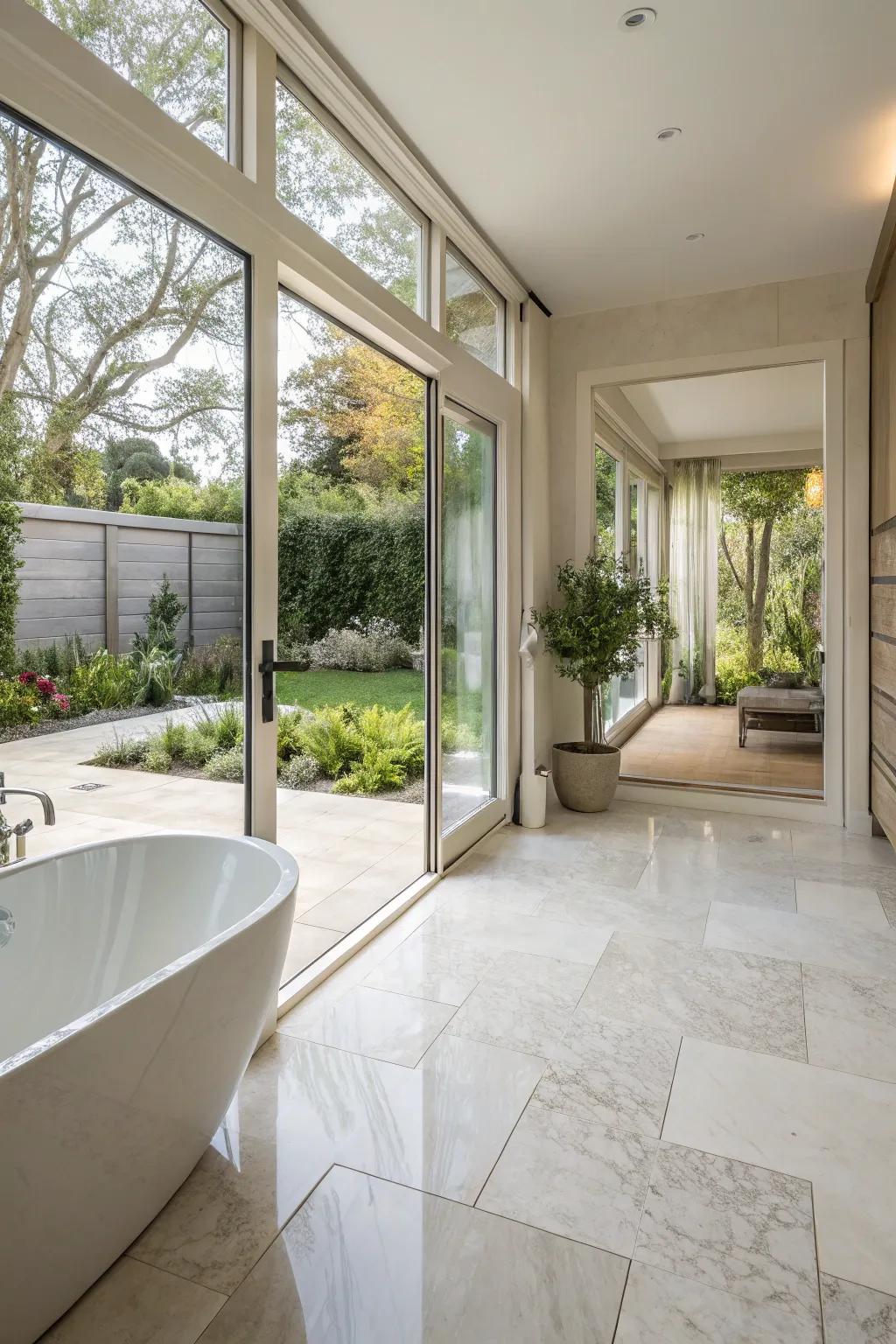 Seamless indoor-outdoor transition with porcelain tiles expands and connects the living space.