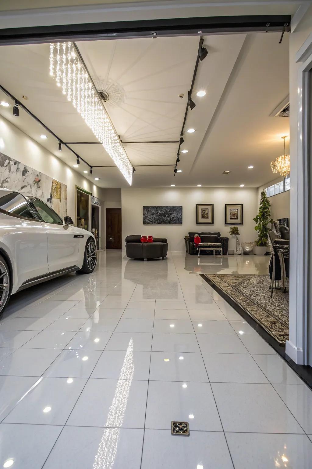 Introduce sophistication and light with high-shine porcelain squares.