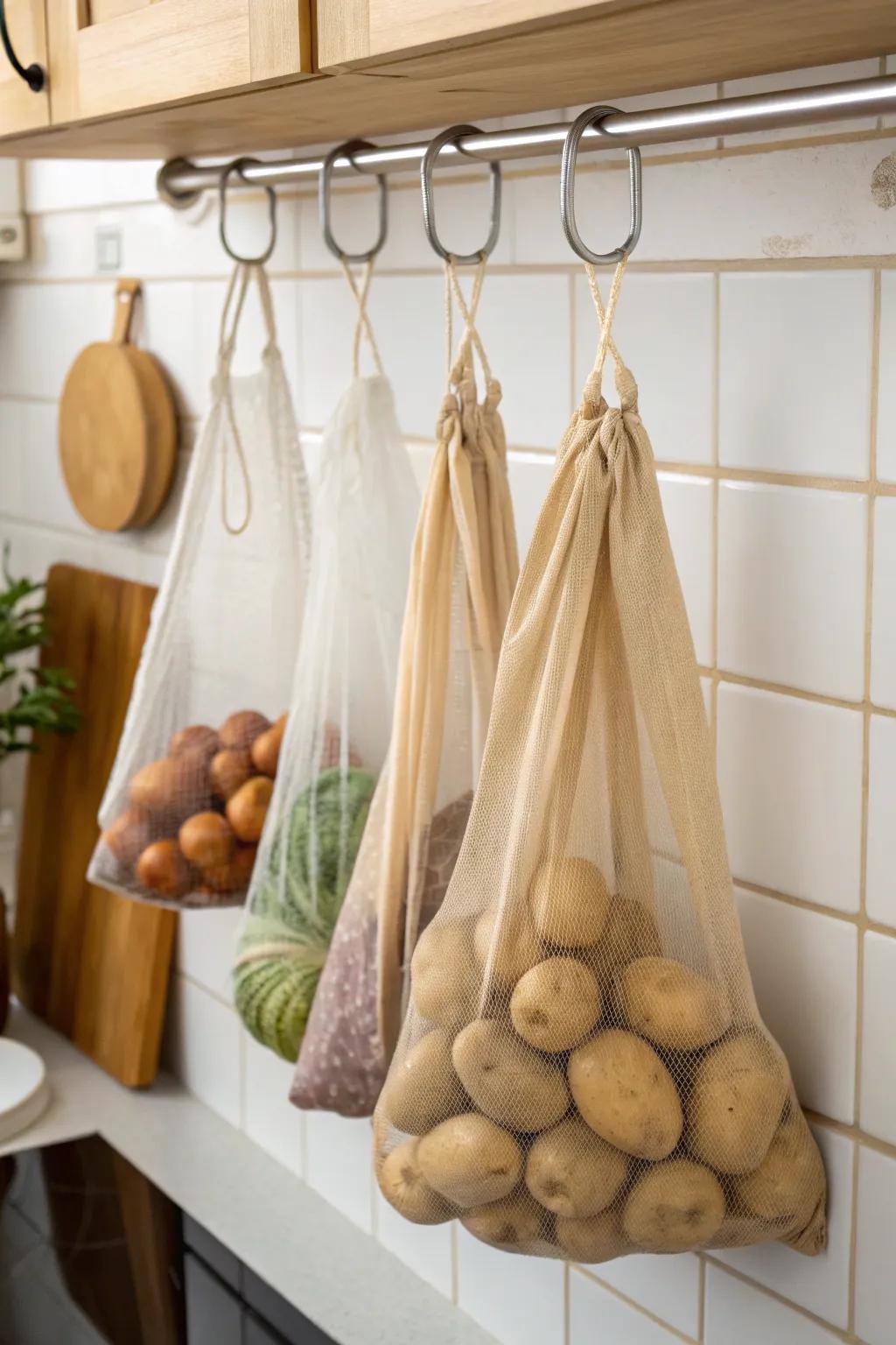 Ecological pouches make for sustainable spud storage.