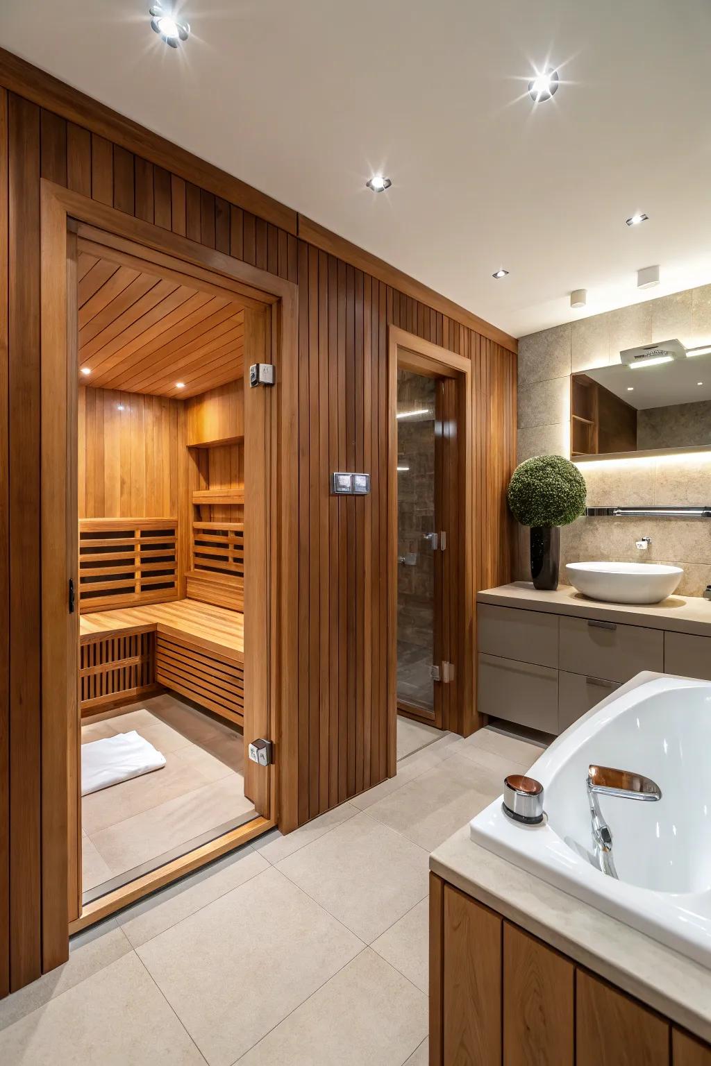 A steam room appends an element of opulence and relaxation.