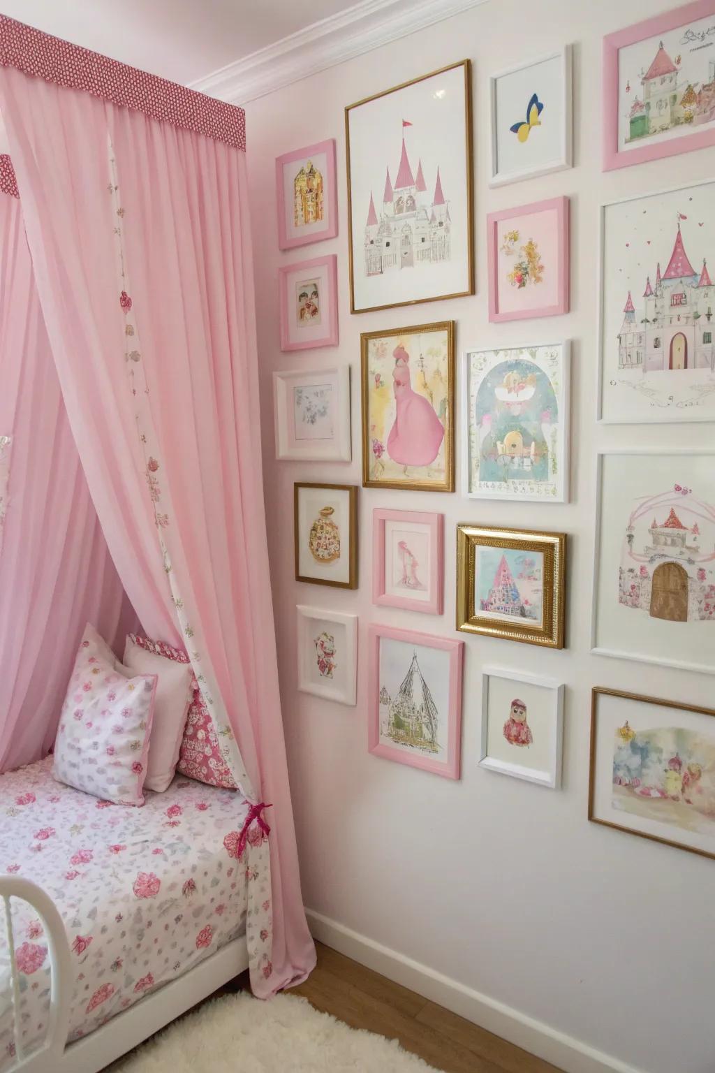 A gallery wall highlights personal style and creativity.