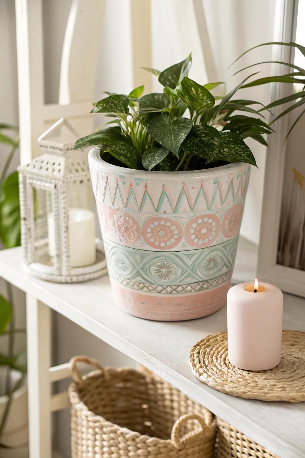 Add a splash of color to your space with artfully painted plant pots. 🌿✨