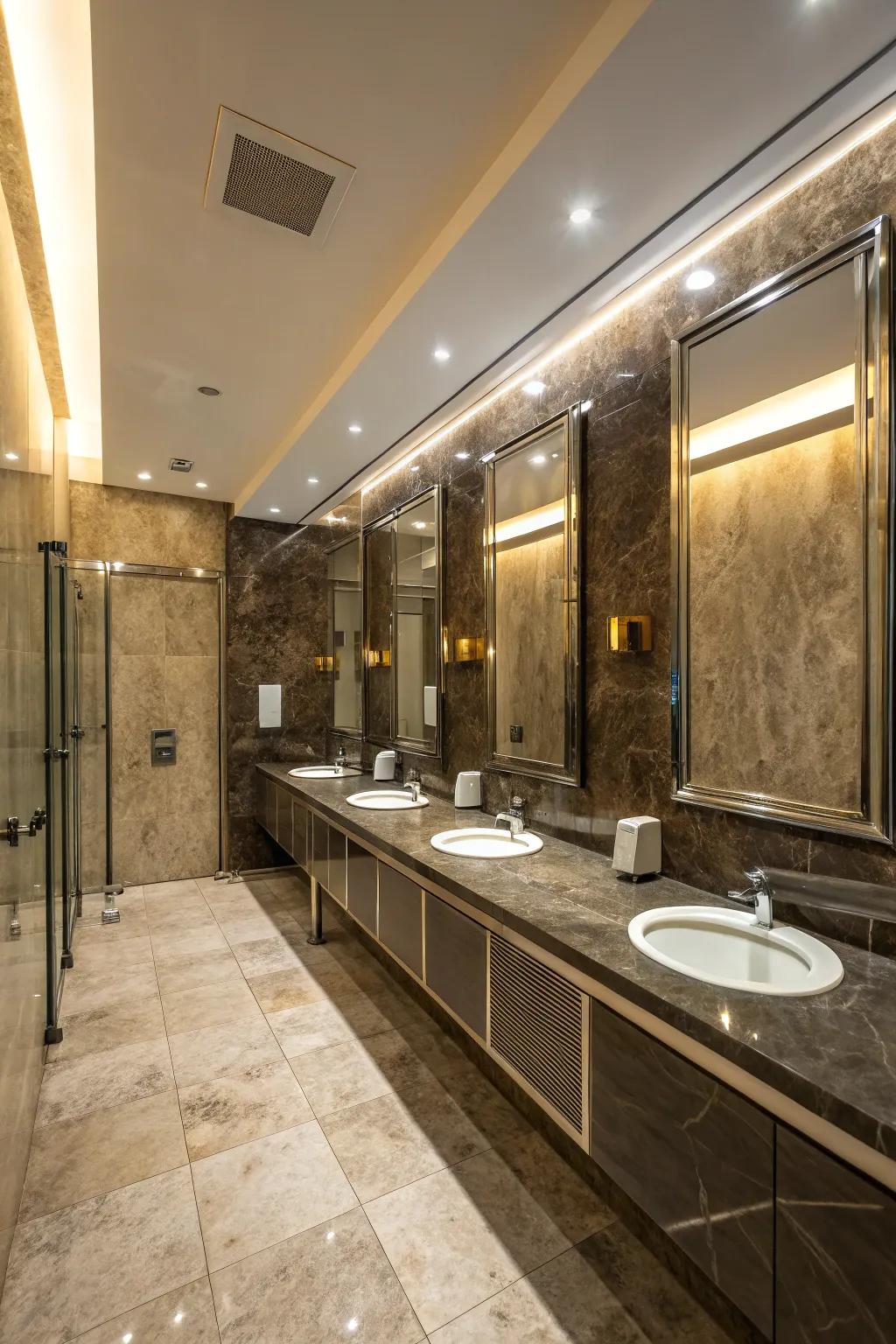 High-end materials enhance the aesthetic of shared restrooms.