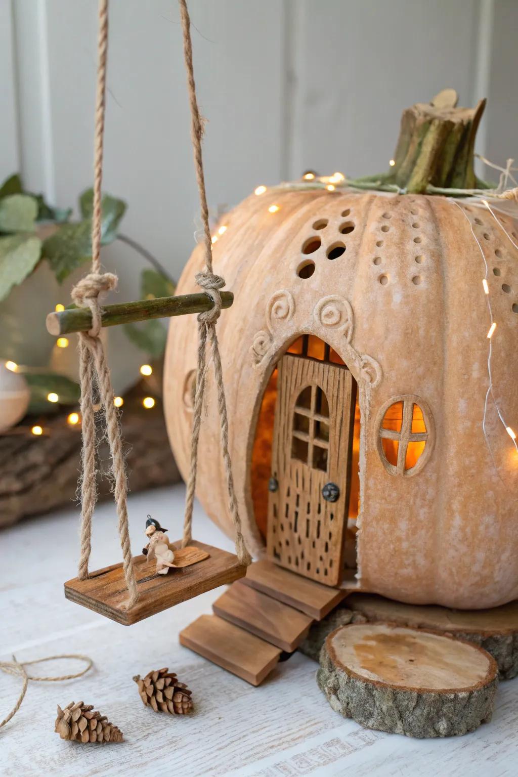 A scintilla of whimsicality: this petite swing appends spirited allure to your pumpkin fairy residence!