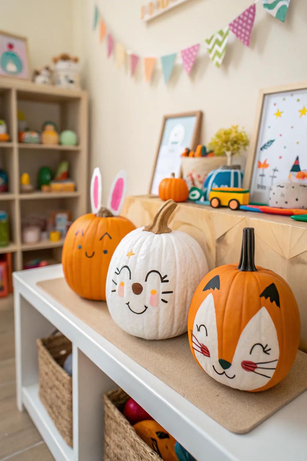 Delight your guests with charming animal face pumpkins.