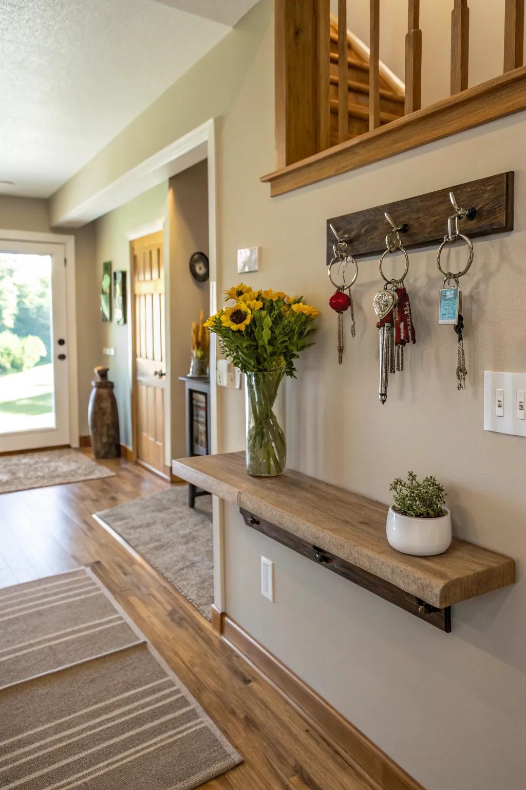 A floating shelf is a useful and stylish place for small items.