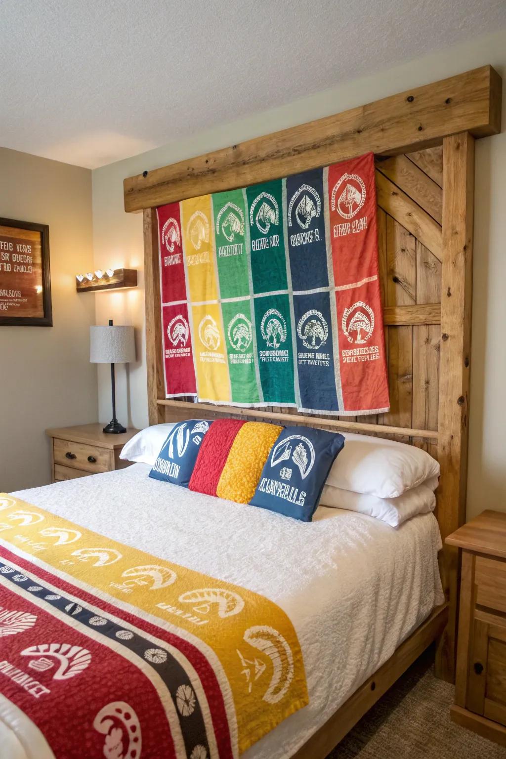 Design a remarkable headboard using rally towels.