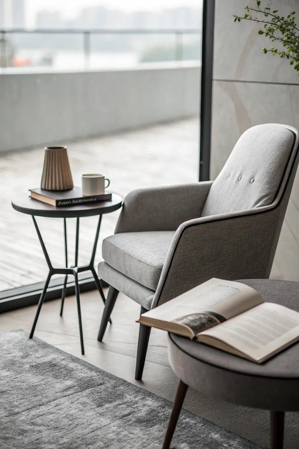 A minimalist nook for reading that is soothing to the senses.