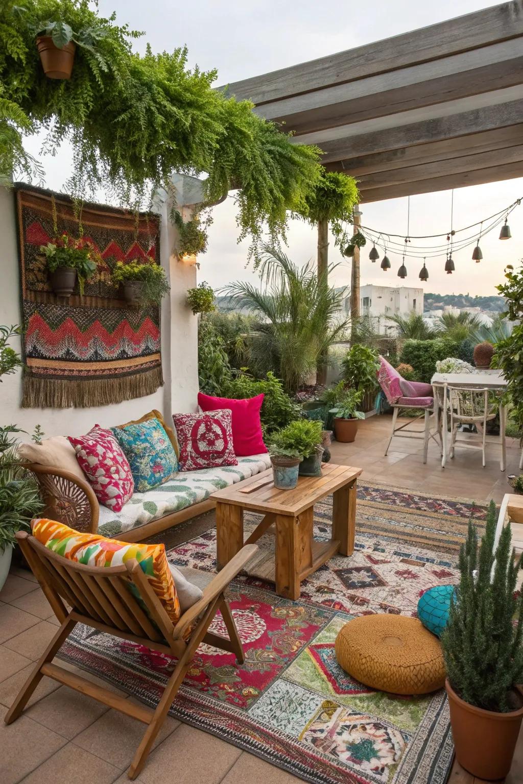 Bohemian decor conveys exuberant vitality to your patio.