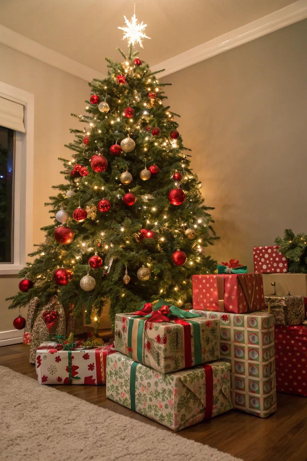 Coordinated presents enhance the tree's overall aesthetic.
