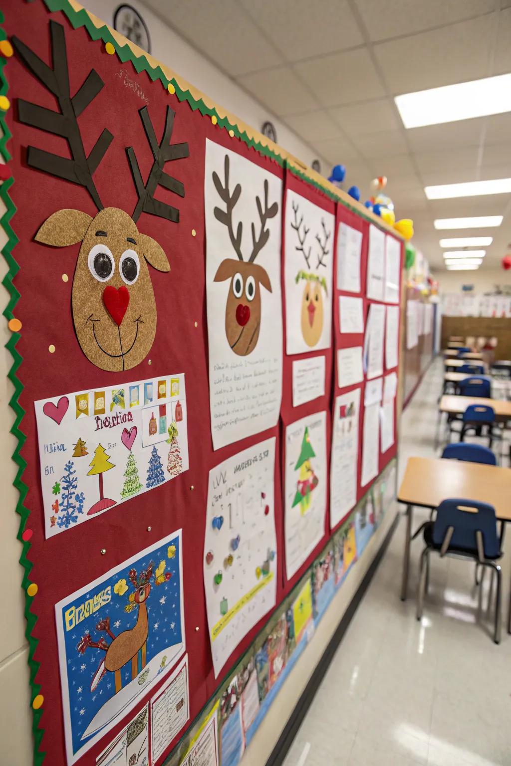 Reindeer art projects exhibit pupil ingenuity.