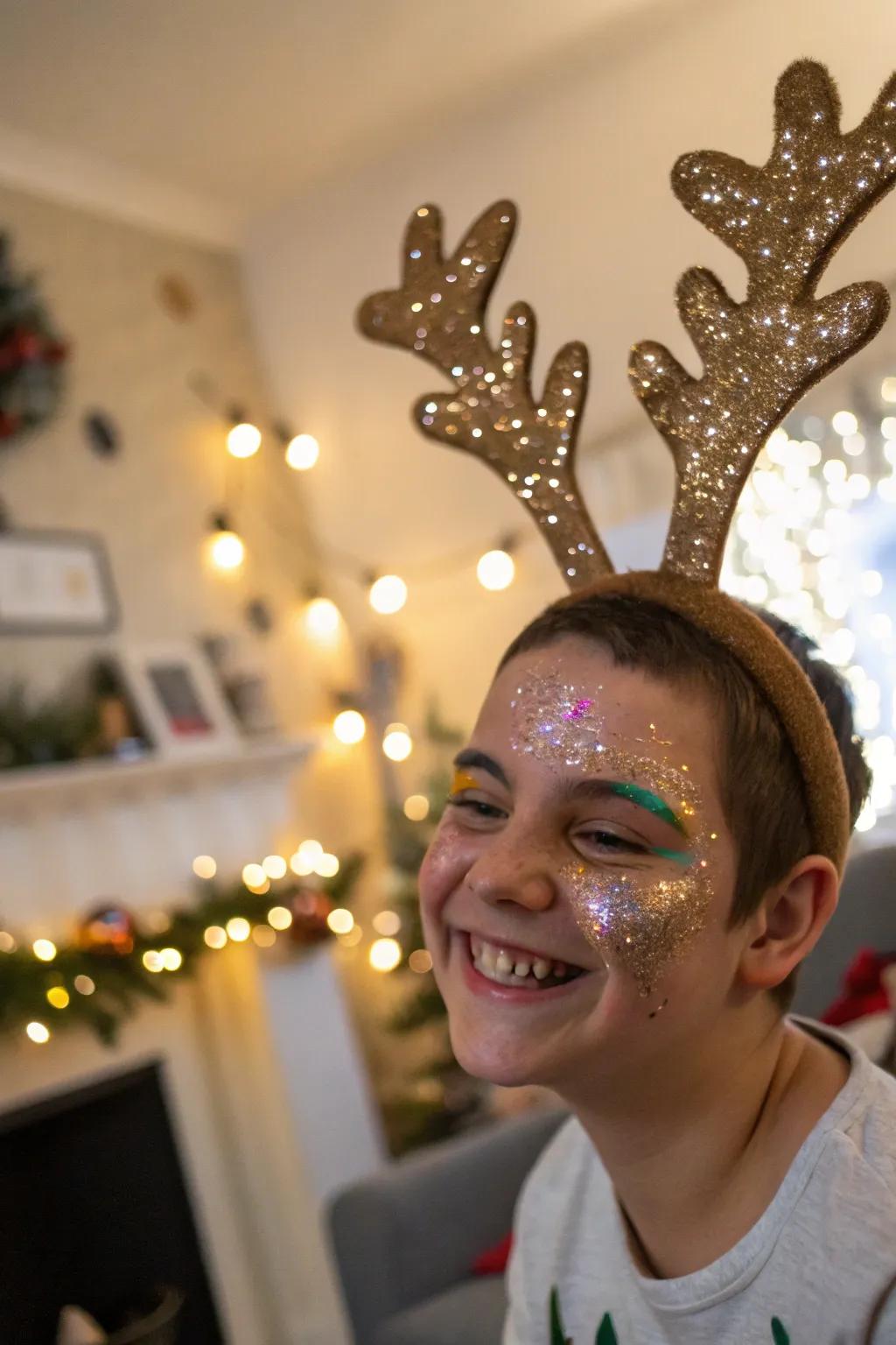 Glimmery horns append a bewitching result to your reindeer semblance.