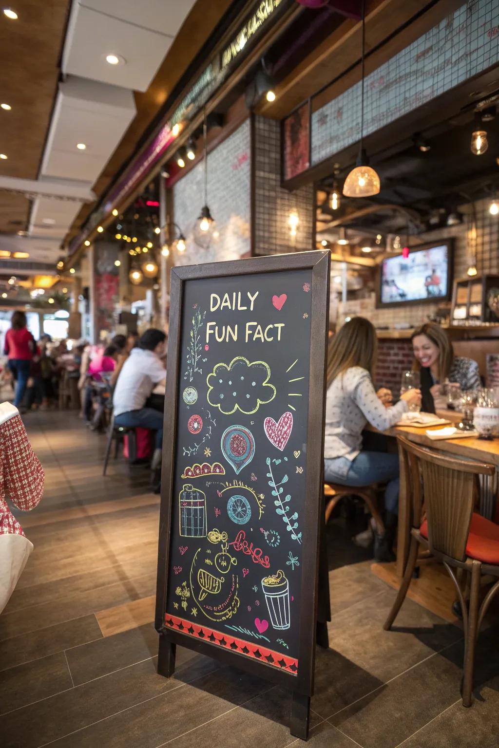 A chalkboard featuring a daily fun fact section, adding an engaging twist to the decor.