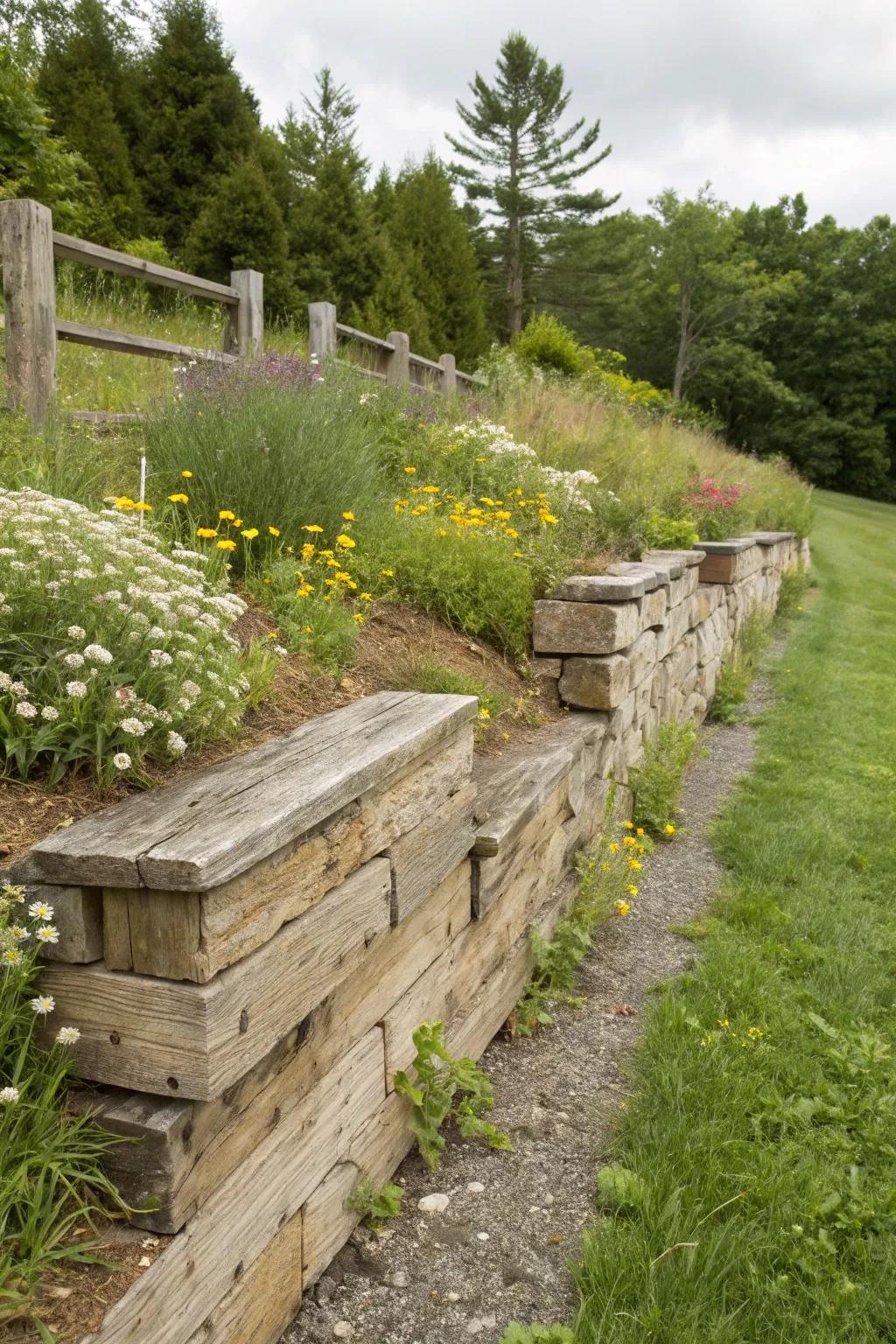 Seasoned lumber caps evoke an earthy, rustic atmosphere.