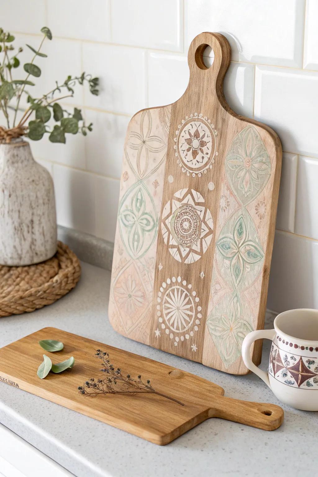 Turn your kitchen with a hint of past-era charm through cutting boards with artful patterns.