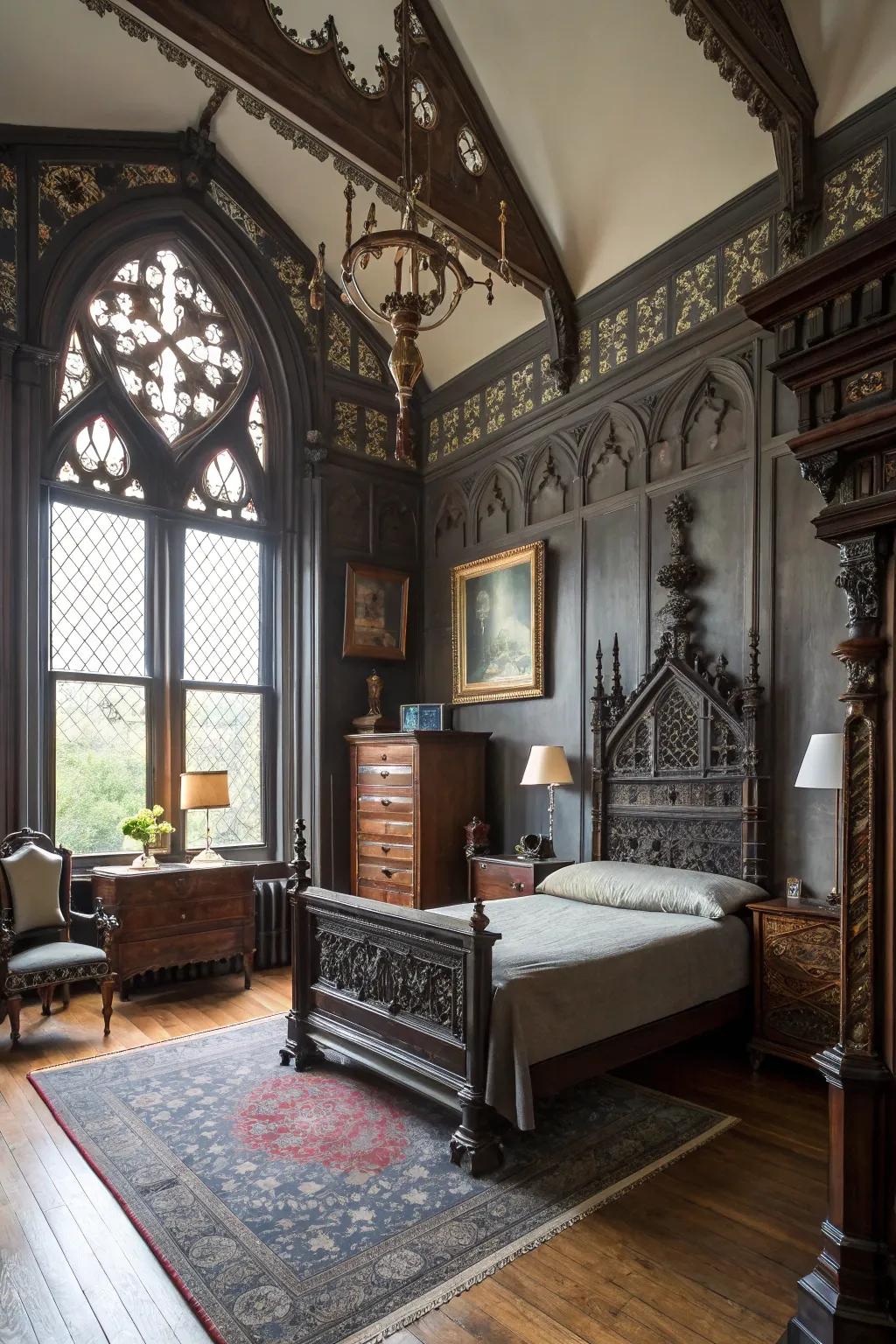 A blend of modern and period pieces offers a unique gothic aesthetic.