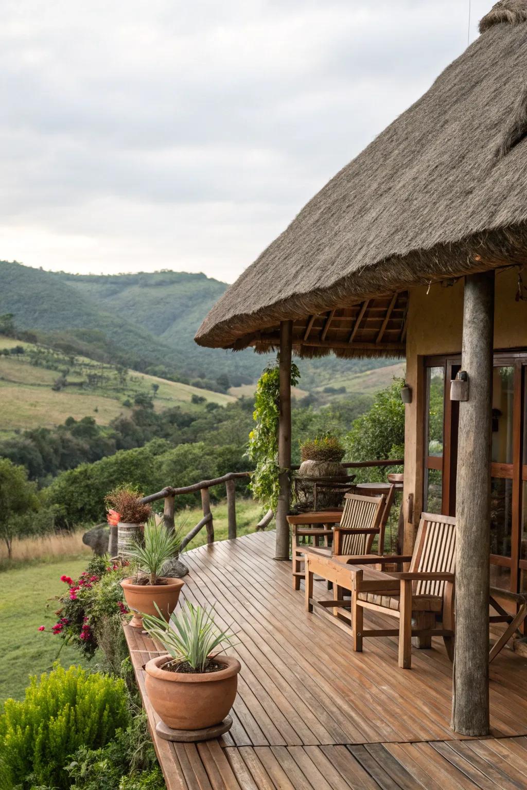 A thatched rooftop brings rustic charm and warmth to your deck.