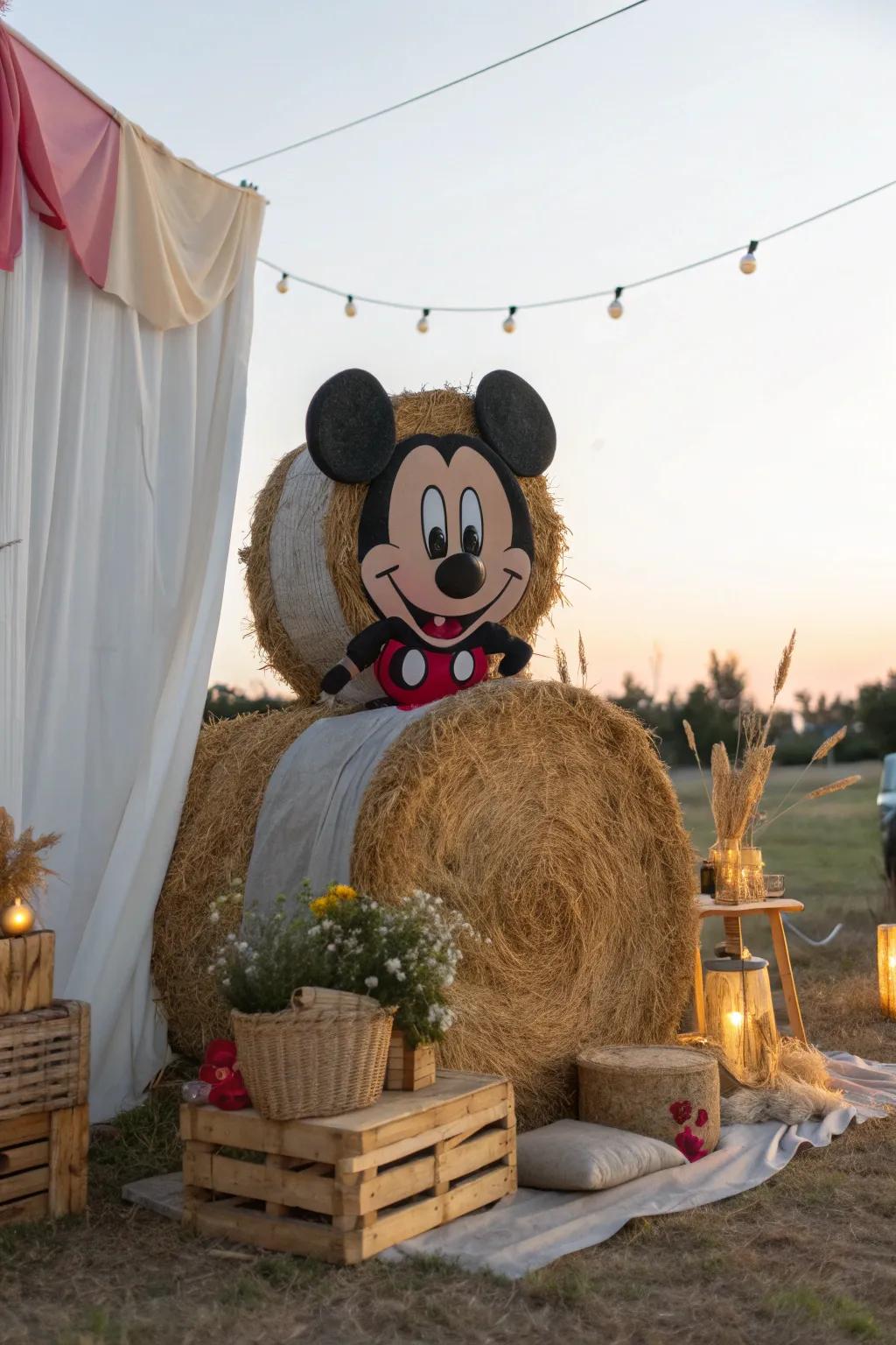 Bring joy to everyone with hay bales decorated as beloved cartoon characters.