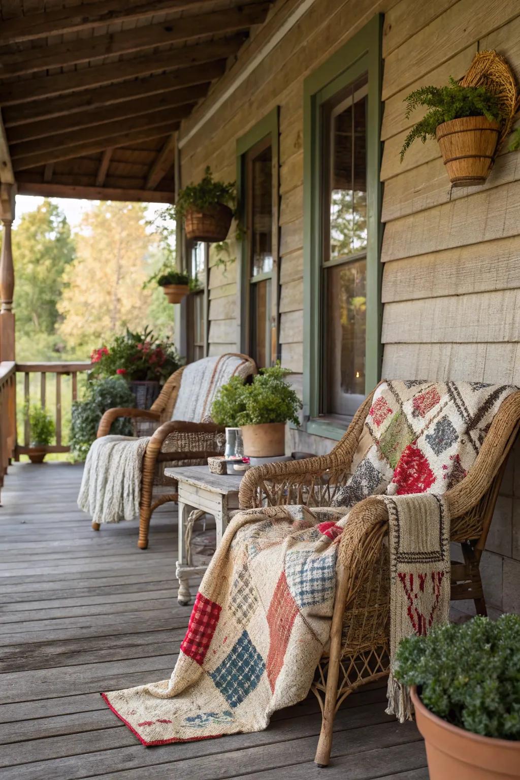 Warm throws and quilts add coziness and texture.