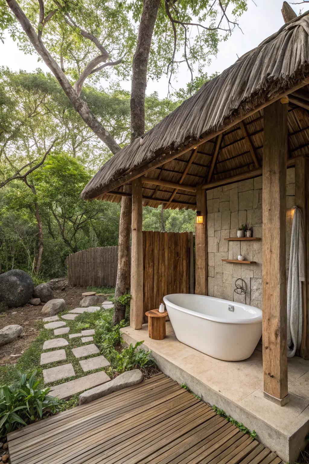 A covered bathing area offers comfort in any weather.