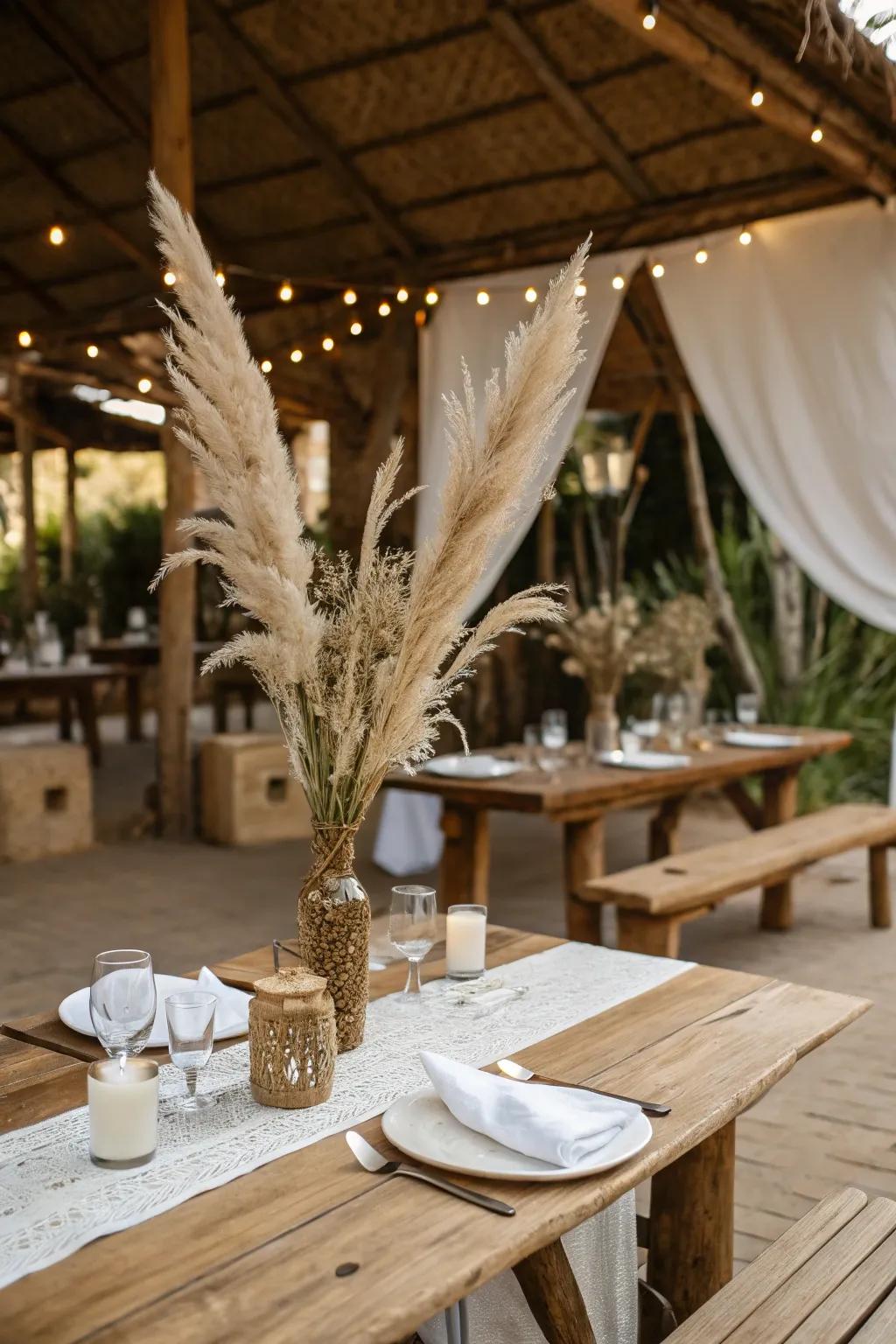 Elegant prairie grass adding height and texture to the table decor.
